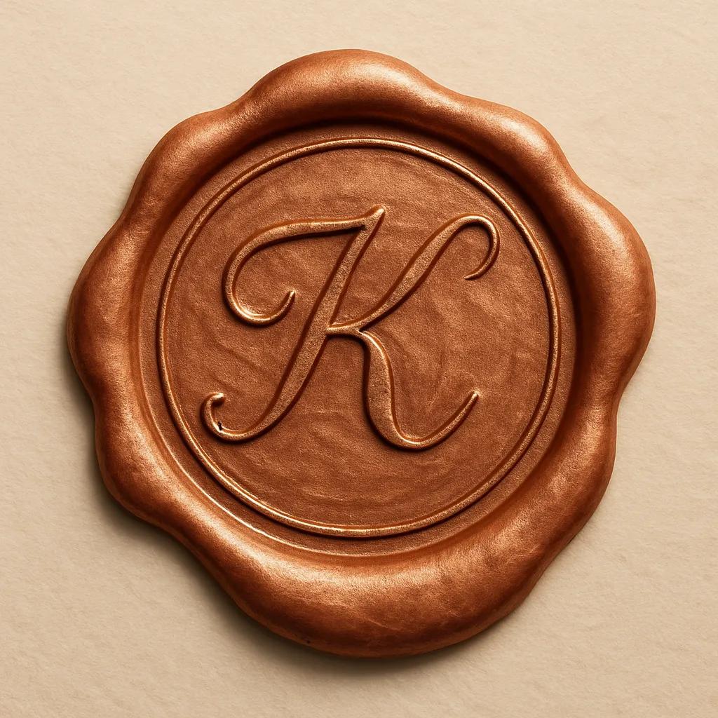 Authentic Hand-Stamped Wax Seal with Script Monogram, Realistic and Organic Finish