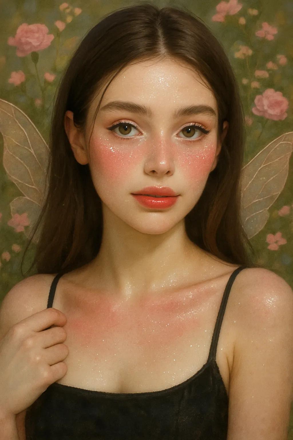 Fantasy Fairy Portrait with Floral Background
