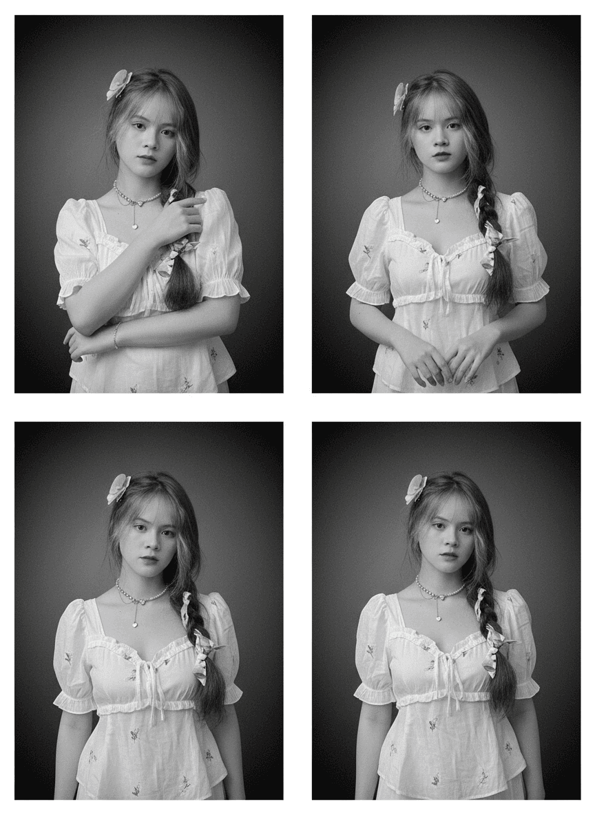 Monochrome Quad Grid with Exact Face and Uniform Outfit