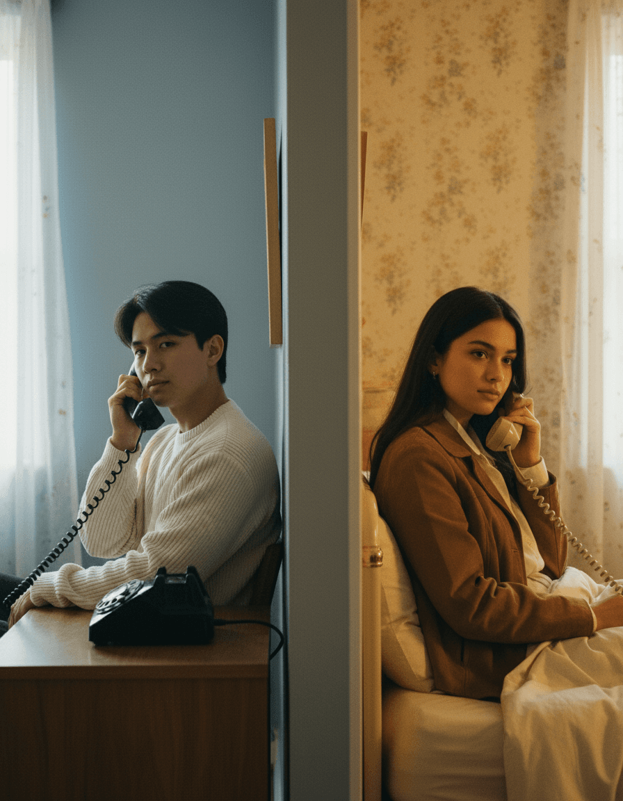1980s Cinematic Couple Split-Bedroom Editorial