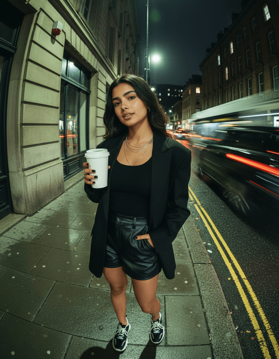 Realistic Urban Street Portrait with Playful Fisheye Angle