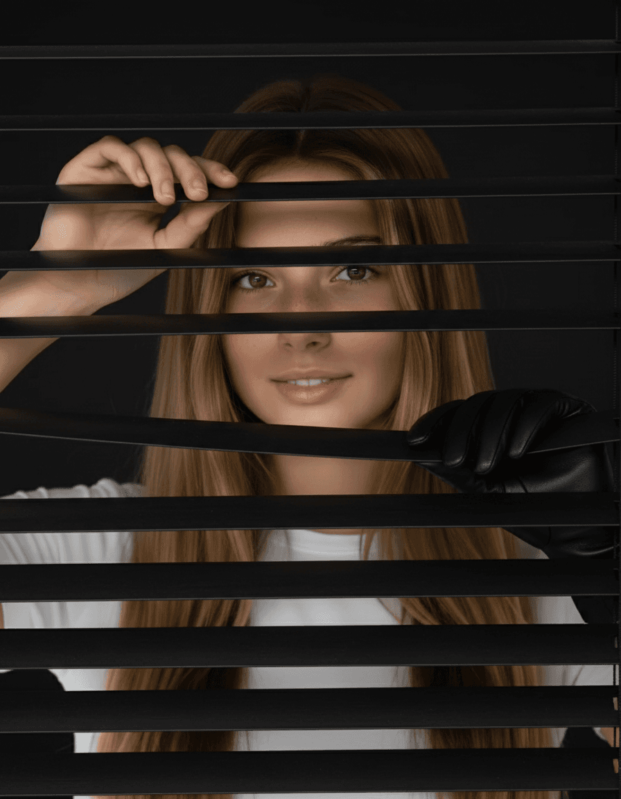Shadow Glimpse - Elegant Portrait Behind the Blinds