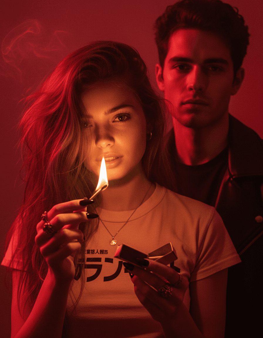 Neo-Noir Rebellion — Cinematic Red Portrait