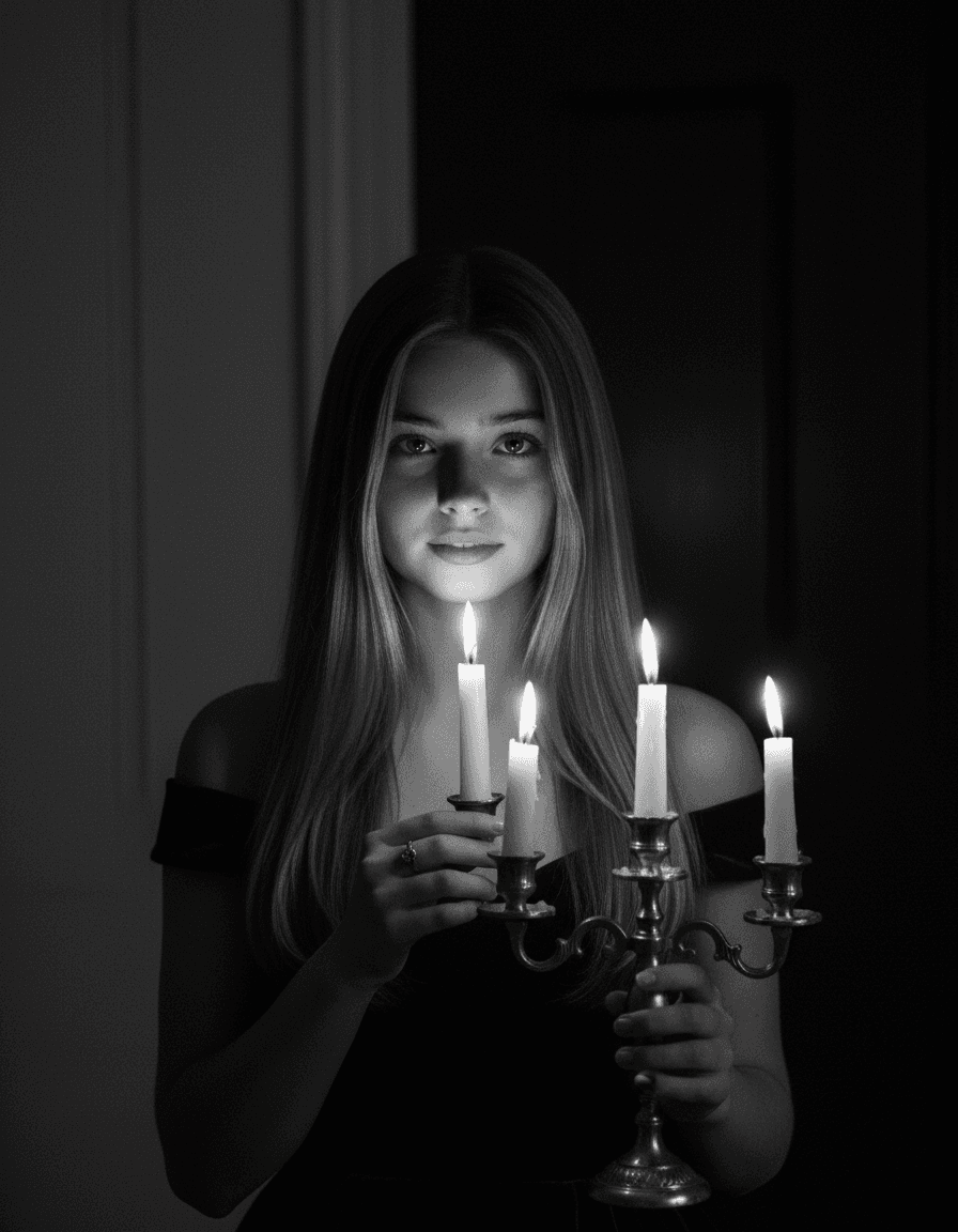 Noir Candlelight Portrait — Black-and-White Cinematic Photo