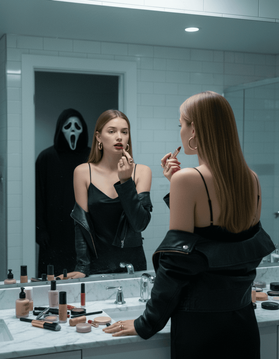 Ghostface Reflection — Cinematic Halloween Mirror Scene