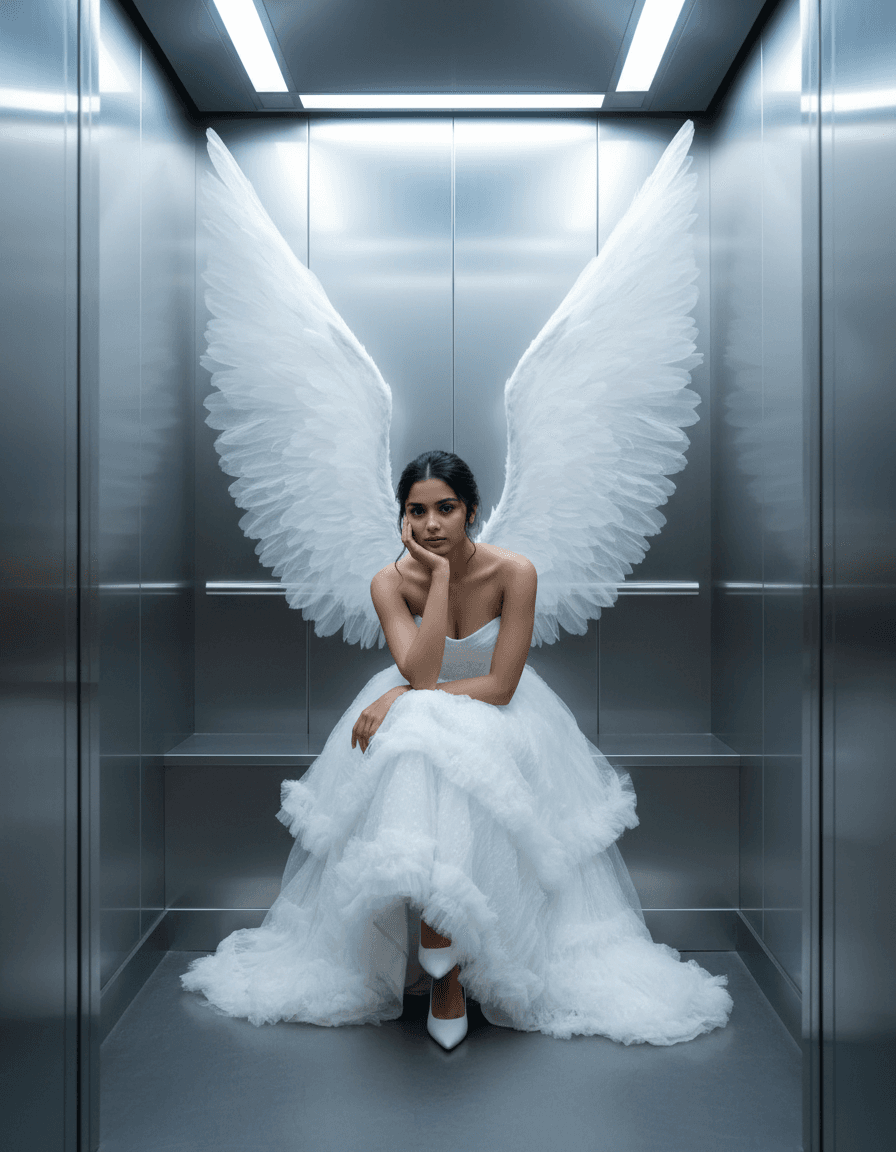 Elevator Angel — High-Fashion Cinematic Portrait