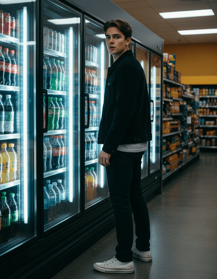 Cinematic Grocery Fridge Portrait