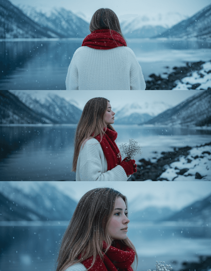Winter Dive — Goblin-Inspired Triptych Portrait