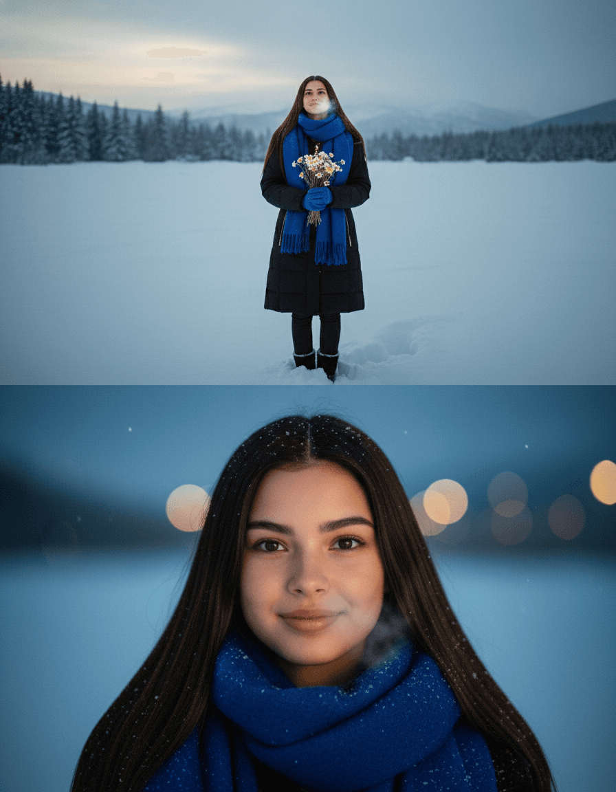 Beneath the Winter Sky — Two-Panel Portrait