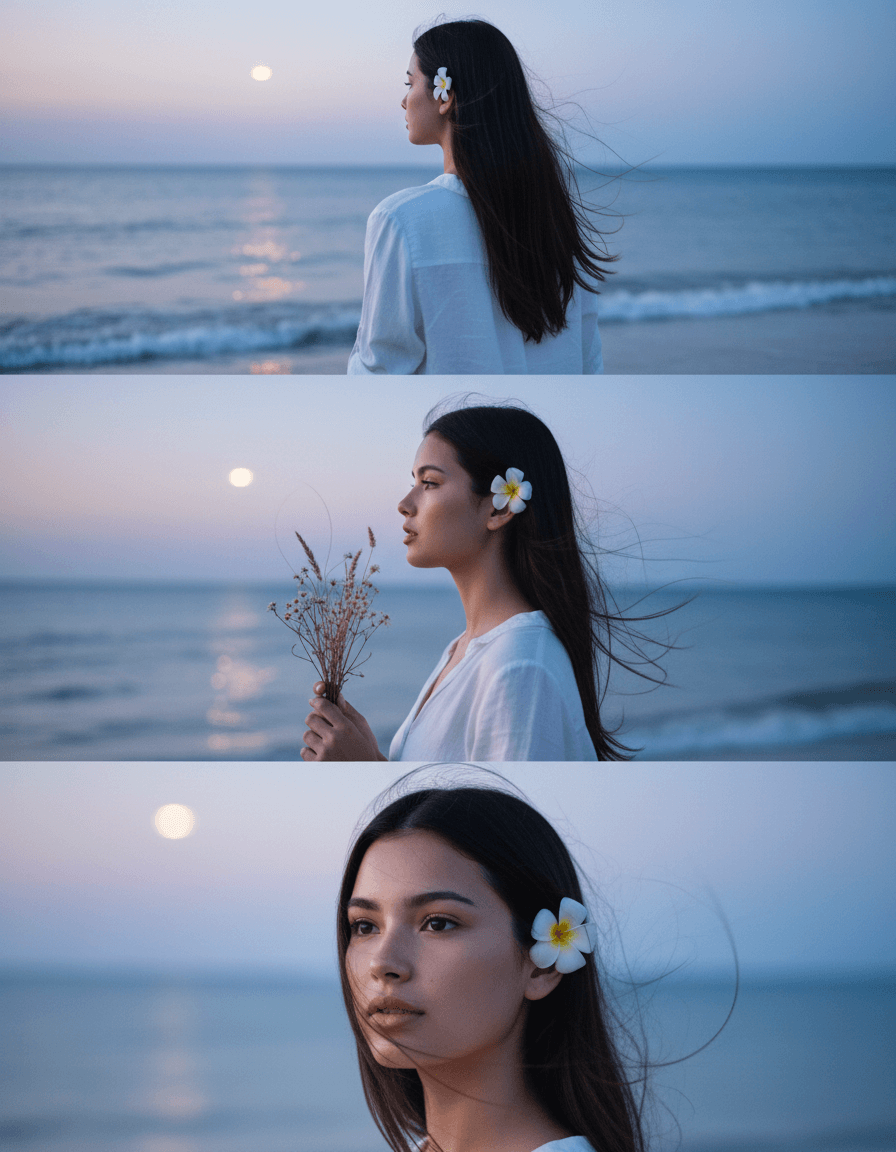 Whispering Dusk Three-Panel Portrait