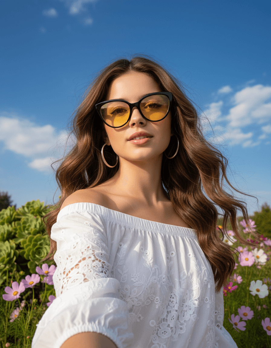 Golden Hour Selfie — Retro Garden Glow