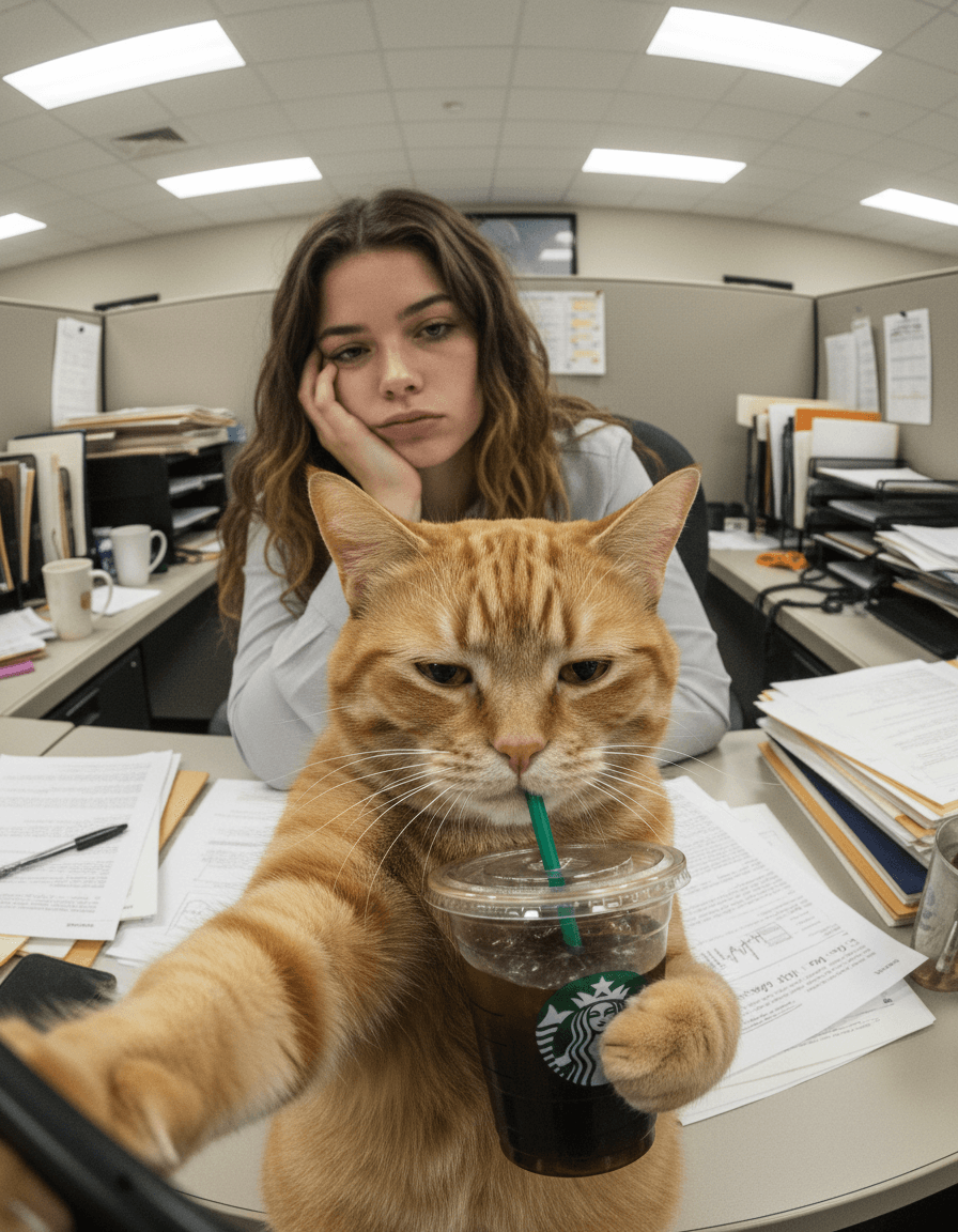 Office Cat Burnout — Dual Version