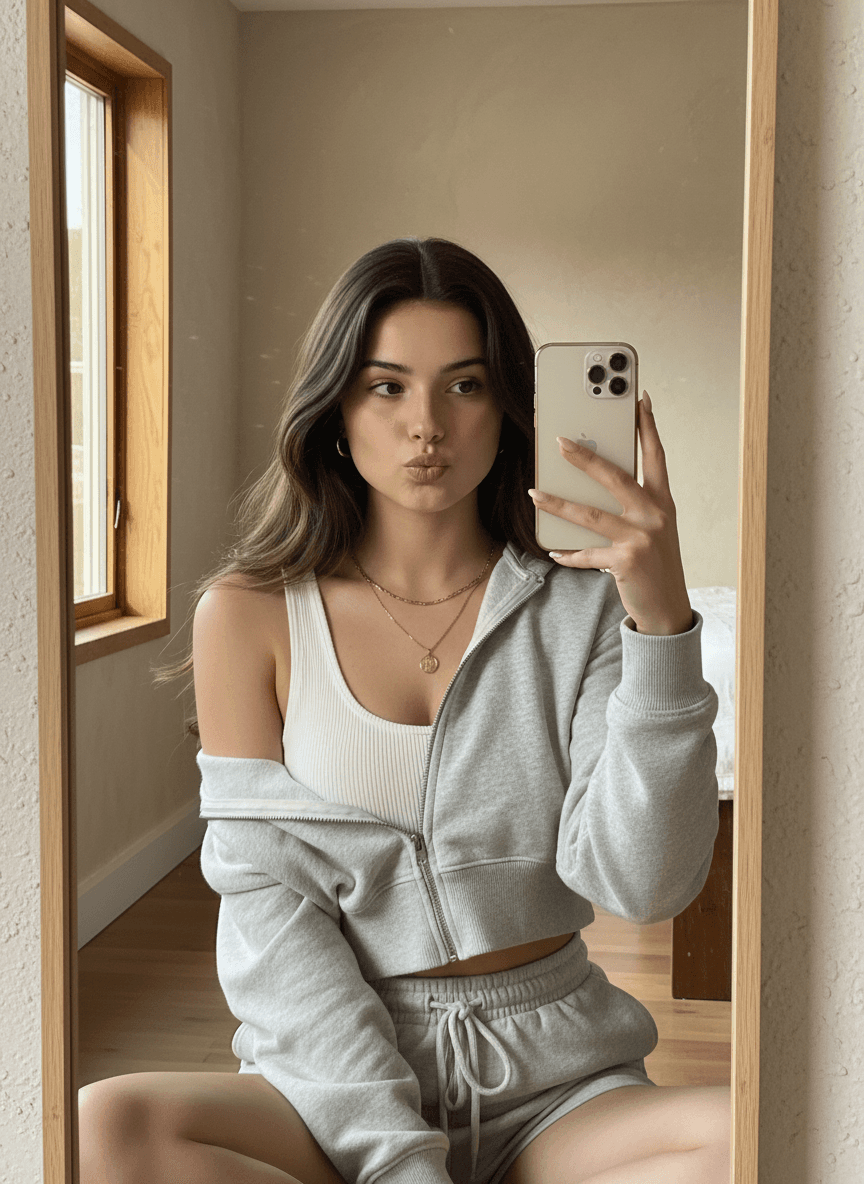 Cozy Natural-Light Mirror Selfie Portrait