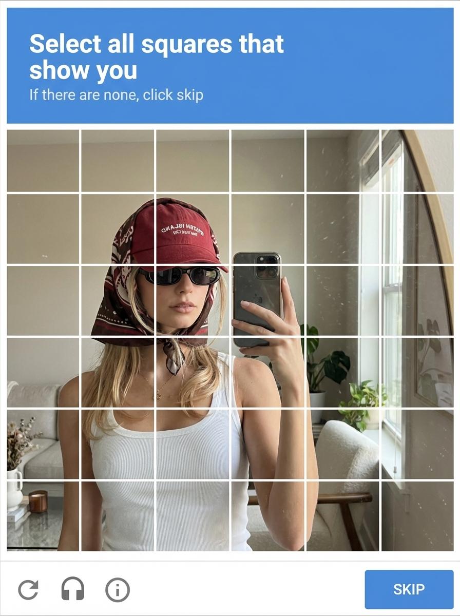 Human Checking Mirror Grid Portrait